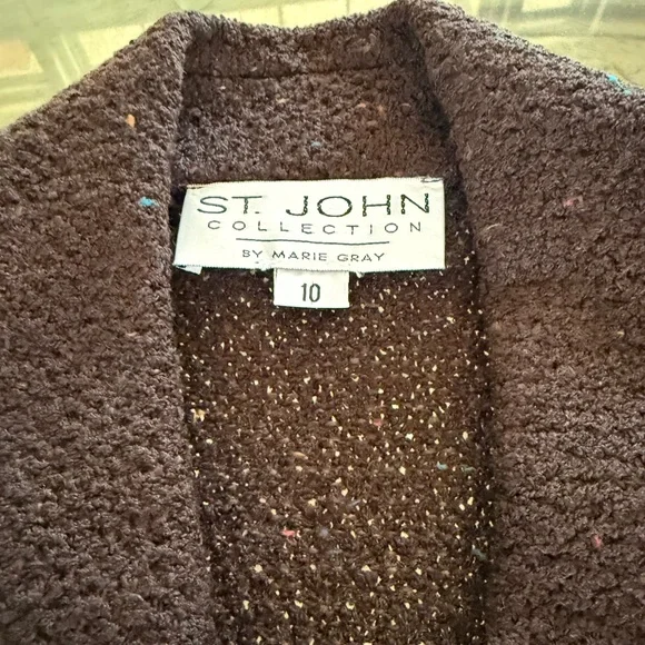 St John Collection Vintage Tweed Brown Speckle Knit Double Breasted Pea Coat 10 - Picture 7 of 10